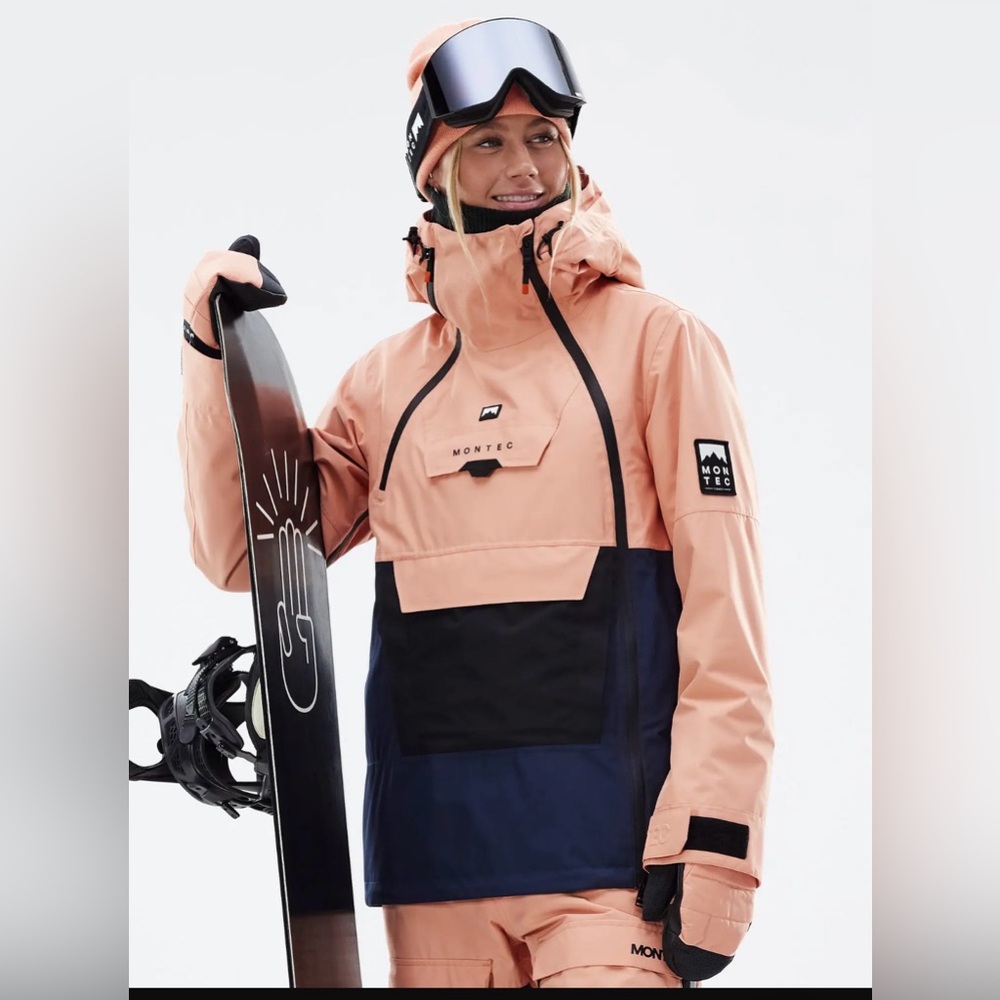 Ski/snowboard set: MONTEC Doom in Peach/Navy and BURTON Avalon Bibs in Navy